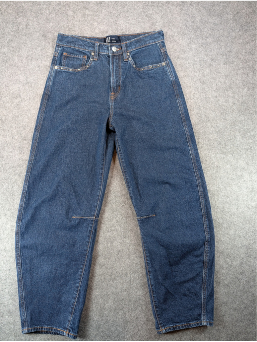 Gap Denim Barrel Jeans Women's Size 0/25R Embellished Med Wash Denim NEW